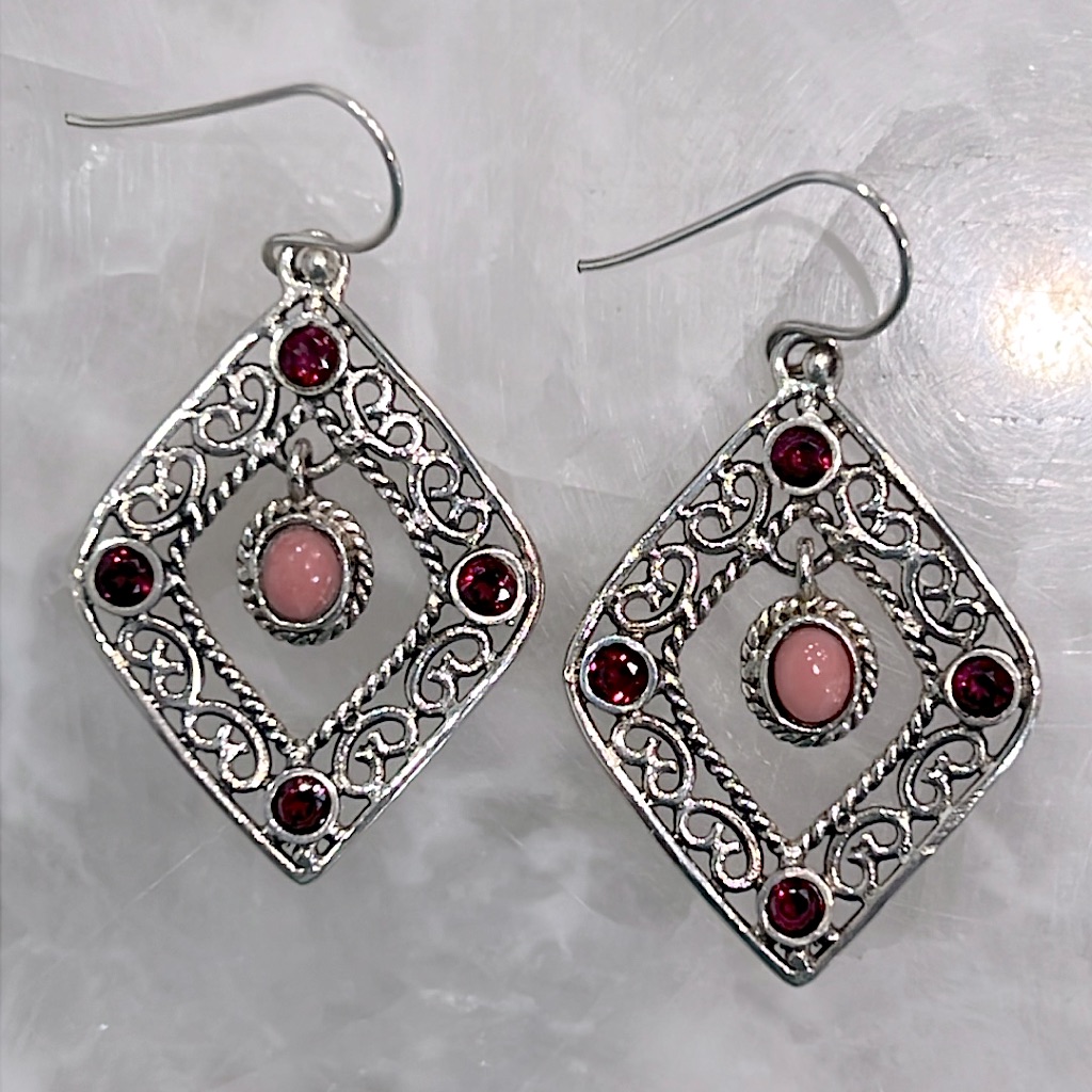 Oregon Peach Opal Orissa Rhodolite Garnet Accented Sterling Silver Dangle